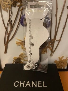 Silver Charm Chain Anklet with Logo Discs